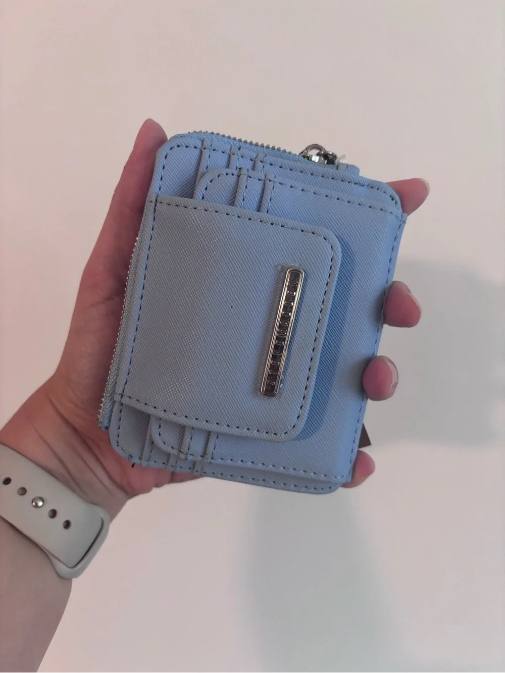 Steve Madden Light Blue Compact Zip Card Holder